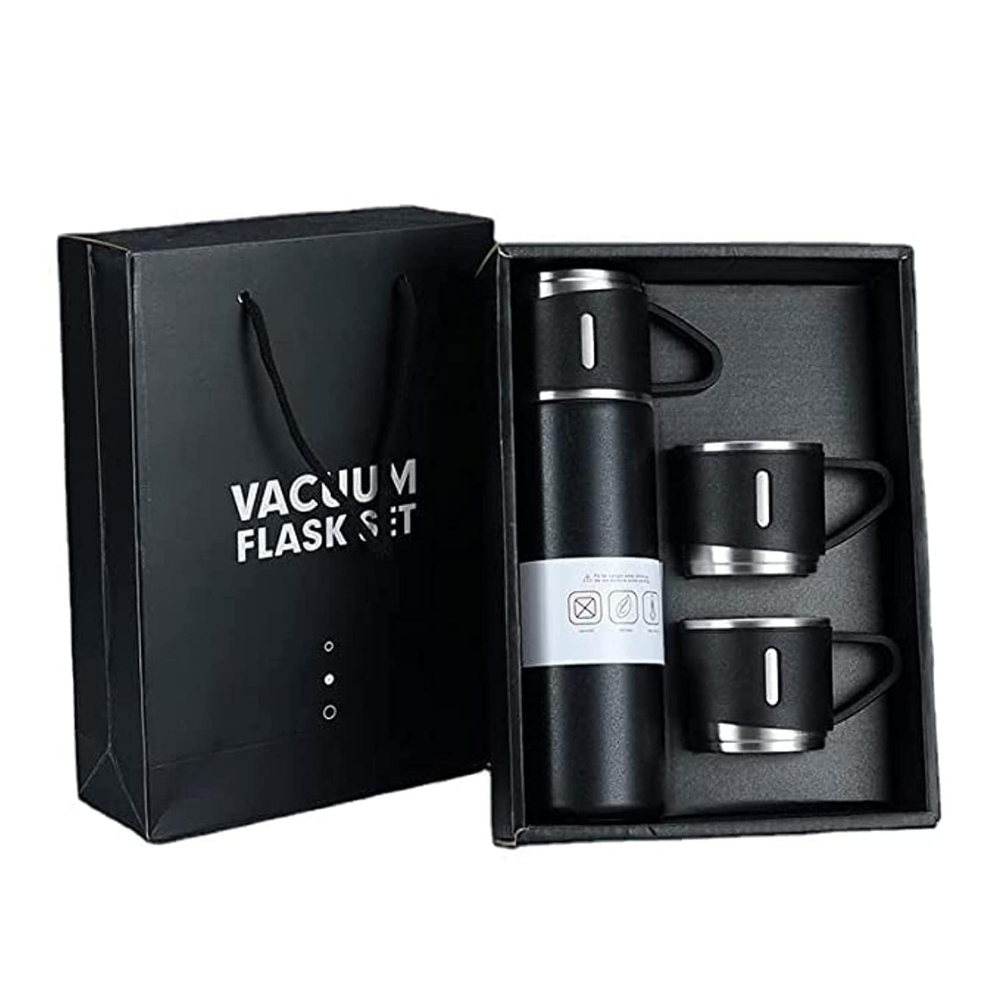 Stainless Steel Vacuum Flask Set With 3 Steel Cups Combo (500ml)
