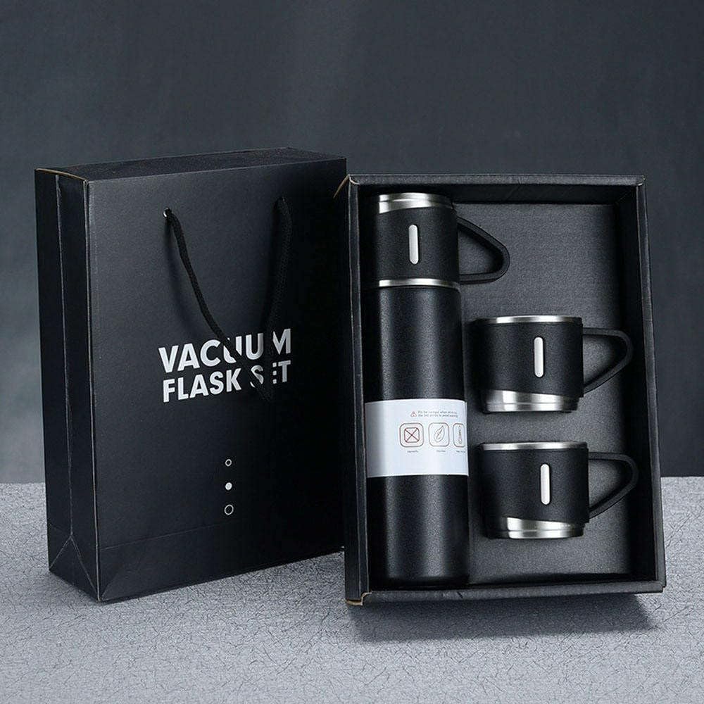 Stainless Steel Vacuum Flask Set With 3 Steel Cups Combo (500ml)