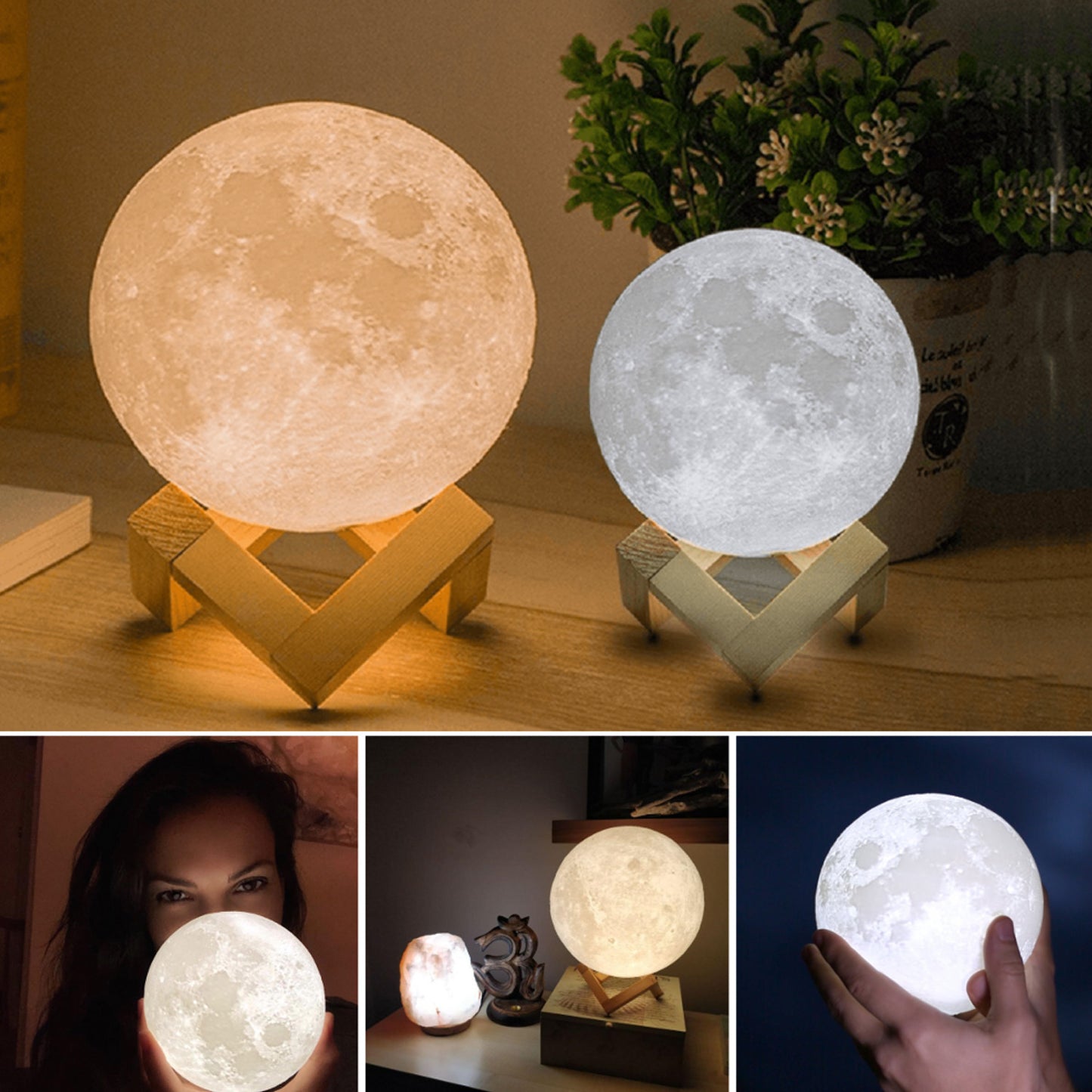 Moon Night Lamp With Plastic Stand Night Lamp For Bedroom (19 X14 Cm 1 Pc)