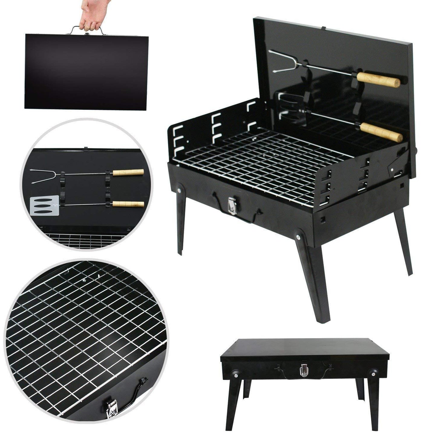 Stainless Steel Briefcase Style BBQ Grill Toaster (Medium Black)