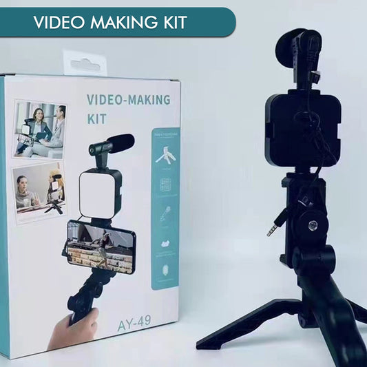 Vlogging Kit For Video Making With Mic Mini Tripod Stand Led Light  Phone Holder Clip For Making Videos