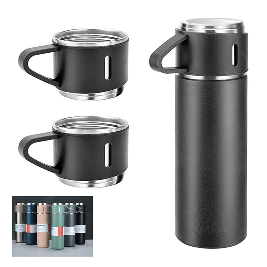 Stainless Steel Vacuum Flask Set With 3 Steel Cups Combo (500ml)