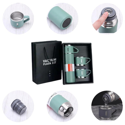 Stainless Steel Vacuum Flask Set With 3 Steel Cups Combo (500ml)