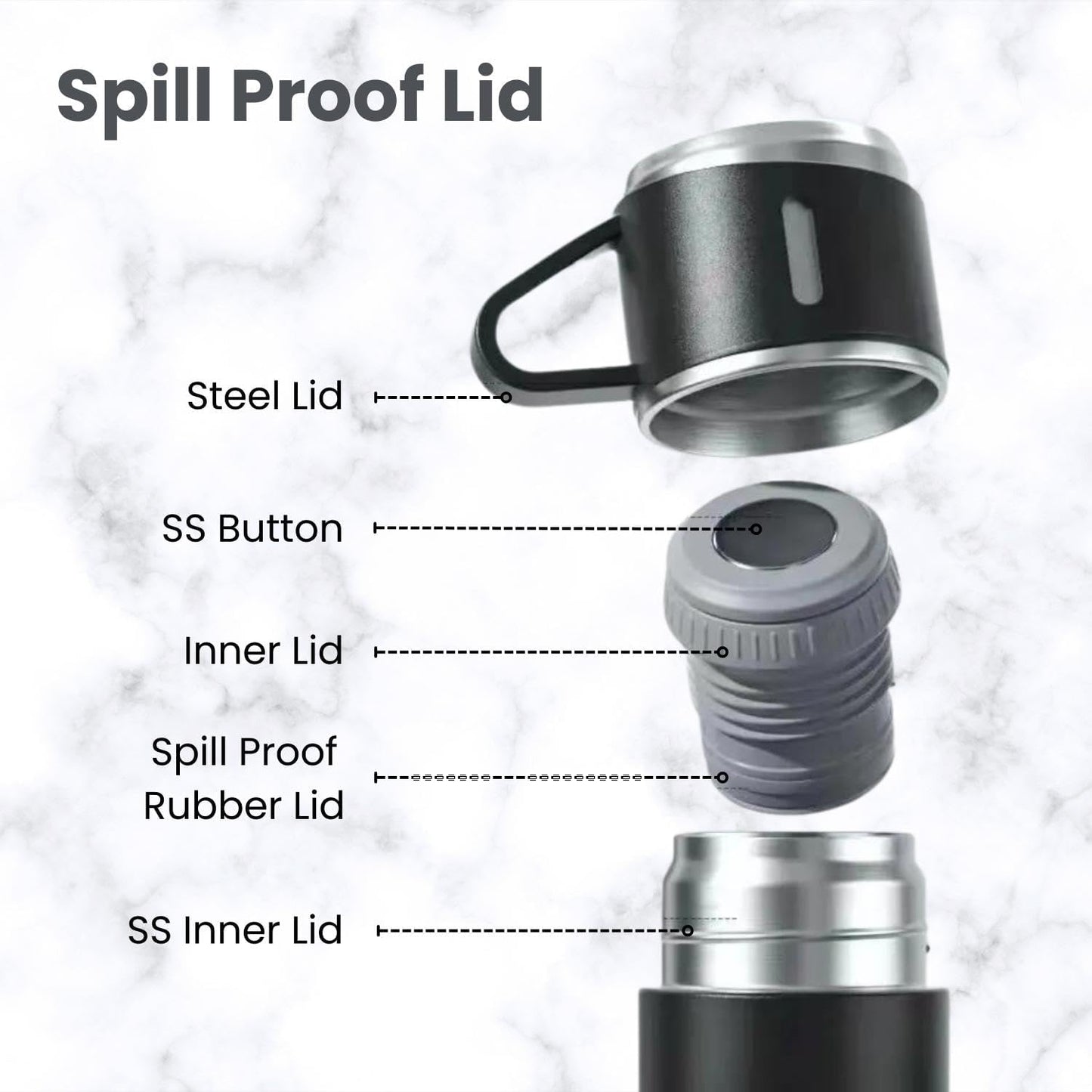 Stainless Steel Vacuum Flask Set With 3 Steel Cups Combo (500ml)